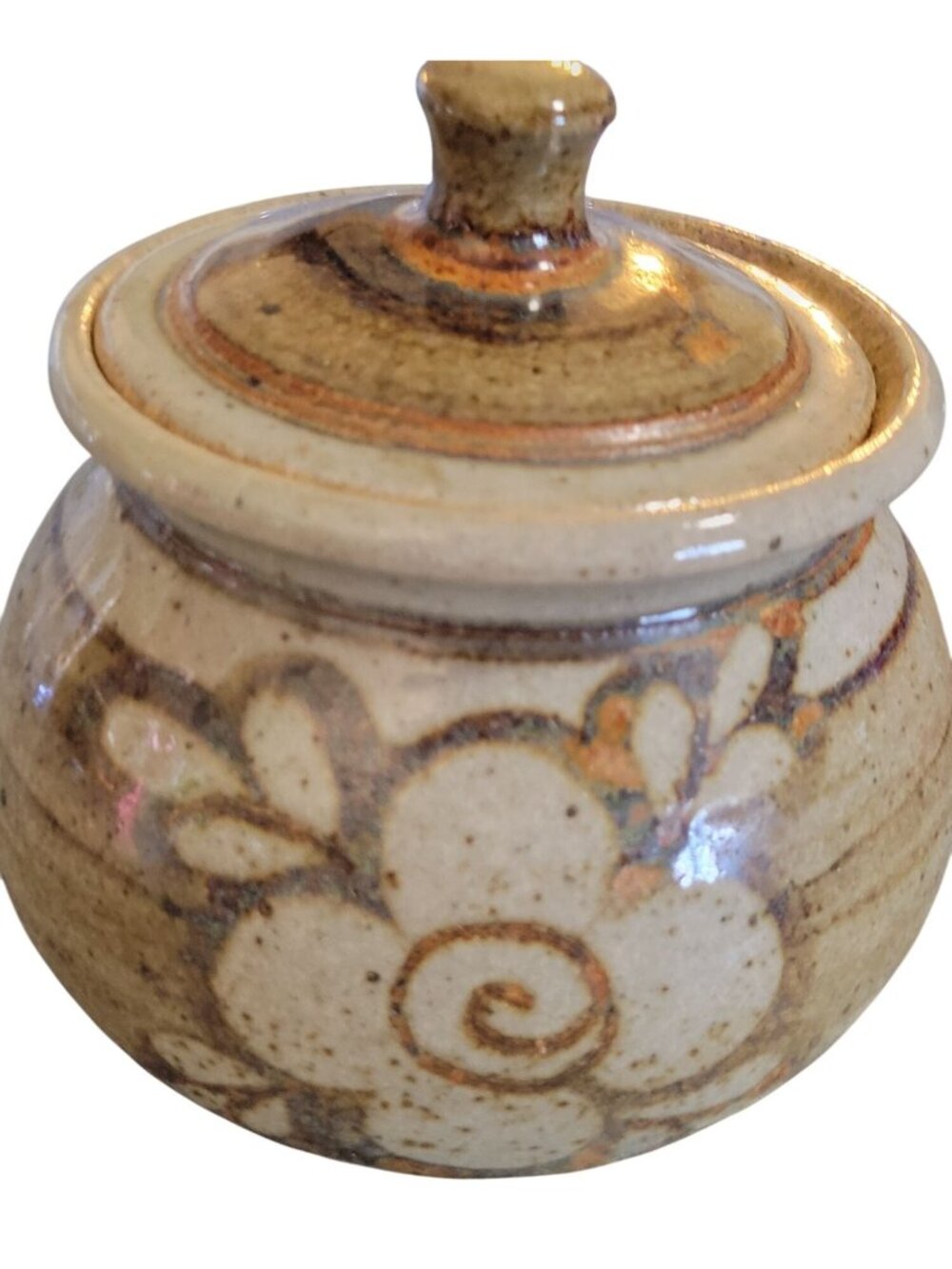 Artisan Pottery Garlic Onion Potpourri Jar With Lid Floral Cut Outs Signed 5x7"
